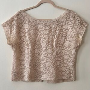 VTG 1940s Floral Lace Blouse Waist-Length Back Button Blush Nude Top Romantic